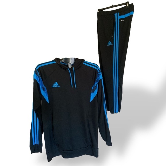 Vintage ADIDAS Hoodie Track Set (2pc) Black Royal Blue Three Stripe Size Large - Picture 9 of 11